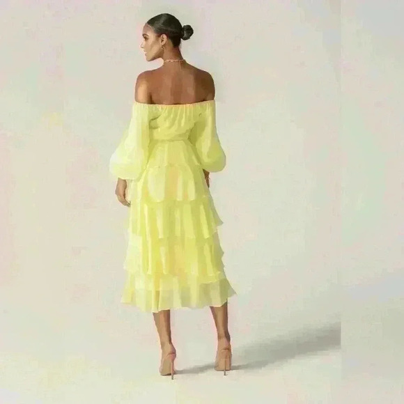 Alieva Dorra Chiffon Midi Dress Size Small Yellow Ruffle Sexy Girly Wavy - Picture 7 of 14